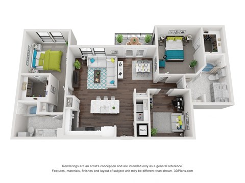 Floor plan for 2 beds, 2 baths, 1386 sqft